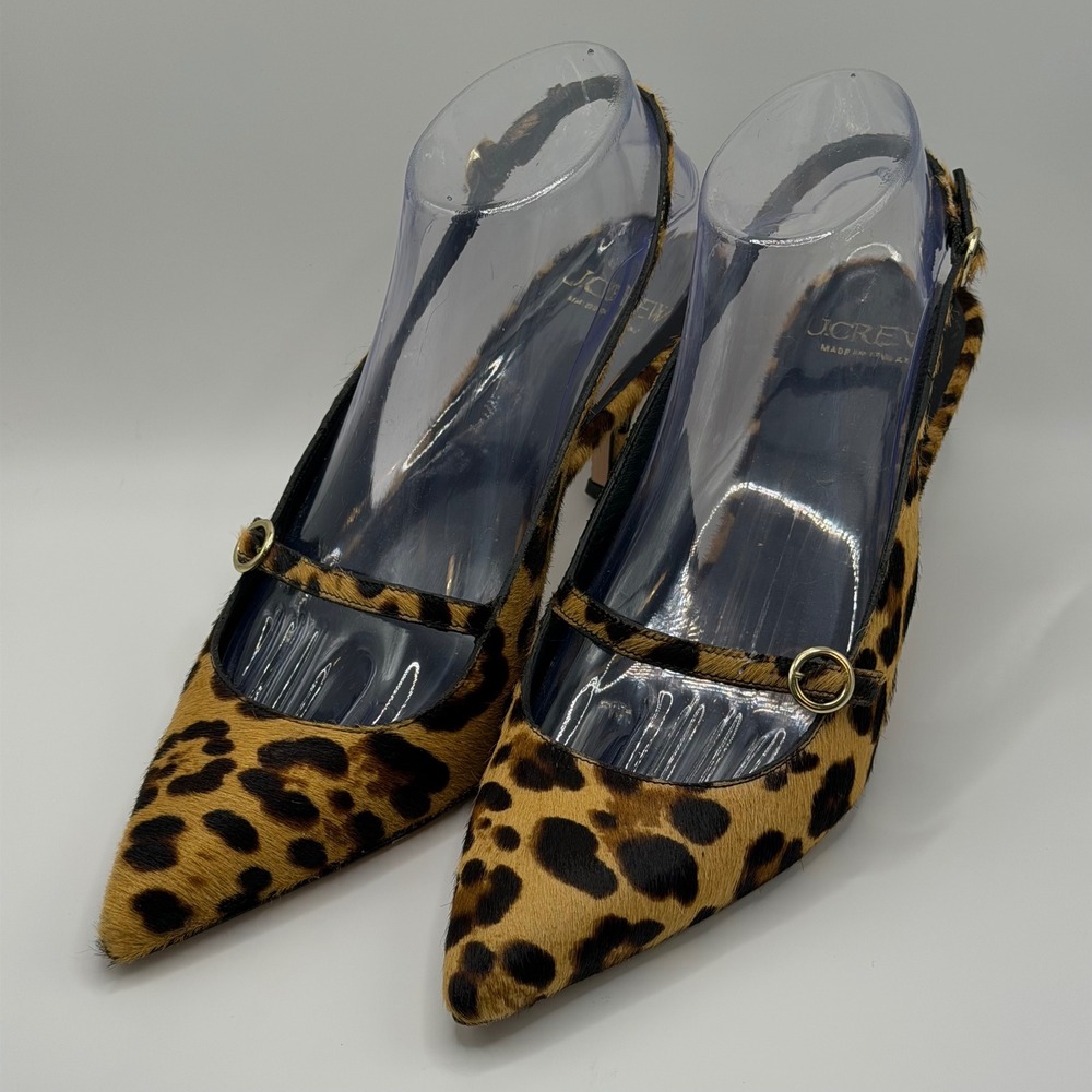 J.Crew Leopard Calf Hair Slingback Pumps Pointed Toe Kitten Heels 7.5 - Picture 4 of 11